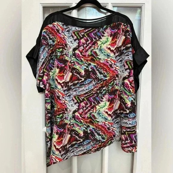 Lafayette 148 New York Tops - Lafayette 148 Asymmetrical Hem Short Sleeve Multicolor Blouse Size Large L